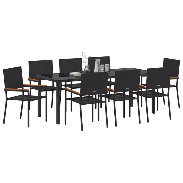 vidaXL Garten Essgruppe mit Kissen 9 pcs Schwarz Poly-Rattan