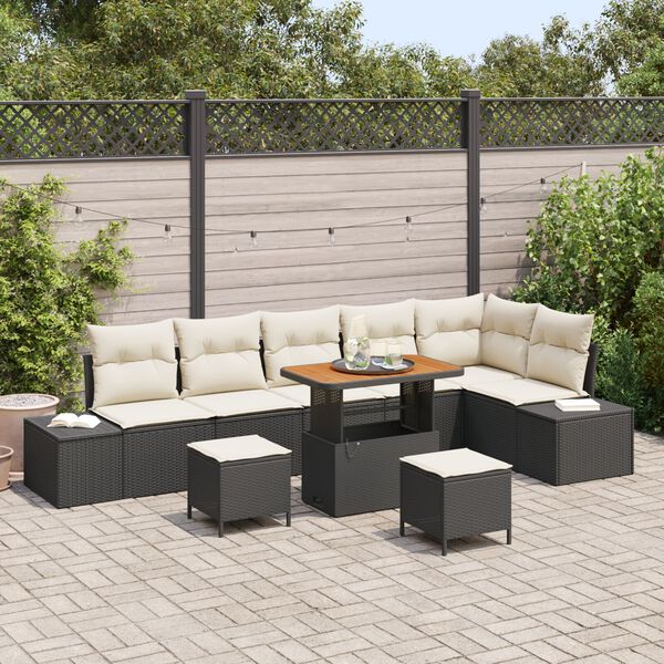 vidaXL Gartensofa-set mit Kissen 9 pcs Schwarz Poly Rattan