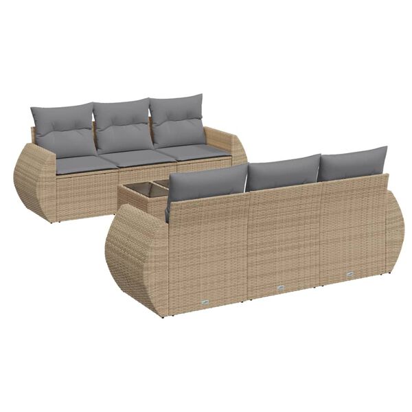 vidaXL 7-tlg. Garten-Sofagarnitur mit Kissen Beige Poly Rattan