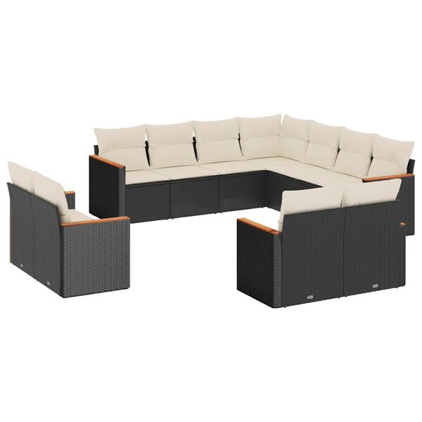 vidaXL 11-tlg. Garten-Sofagarnitur mit Kissen Schwarz Poly Rattan