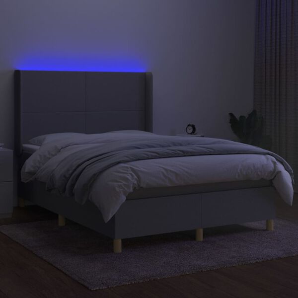 vidaXL Boxspringbett mit Matratze & LED Hellgrau 140x200 cm Stoff