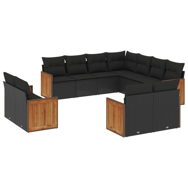 vidaXL 11-tlg. Garten-Sofagarnitur mit Kissen Schwarz Poly Rattan