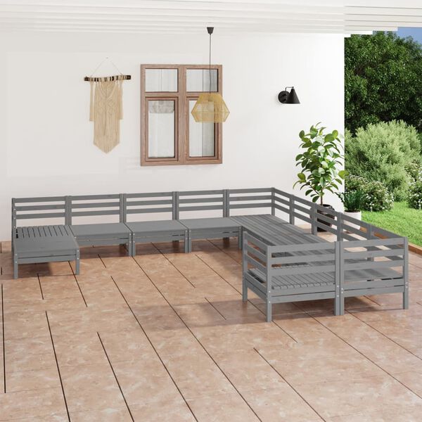 vidaXL 11-tlg. Garten-Lounge-Set Grau Massivholz Kiefer