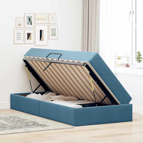 vidaXL Aufbewahrungsbett mit Matratze Dunkelblau 90 x 190 cm Samt