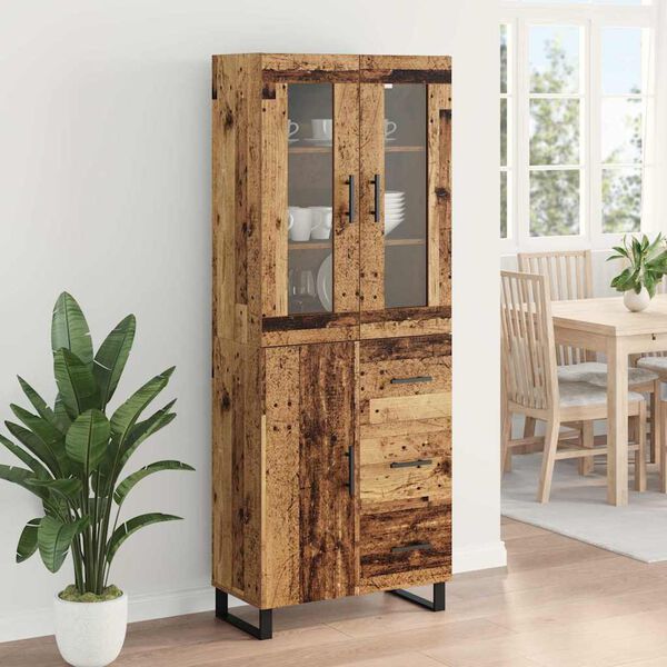 vidaXL Highboard mit Schubladen 2 pcs Altholz Engineered Wood und Glas
