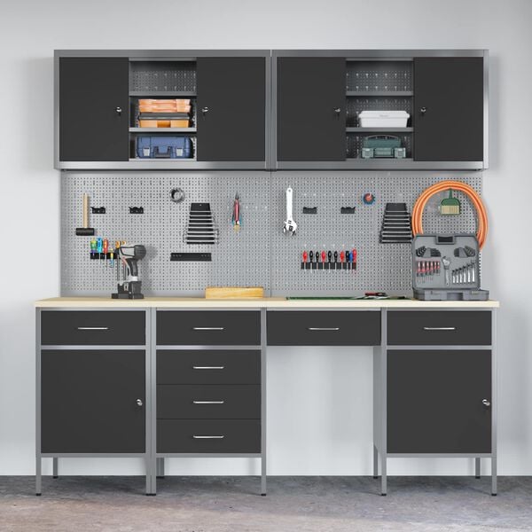 vidaXL Werkbank mit Speicher 10 pcs Schwarz Ingenieure Holz und Stahl