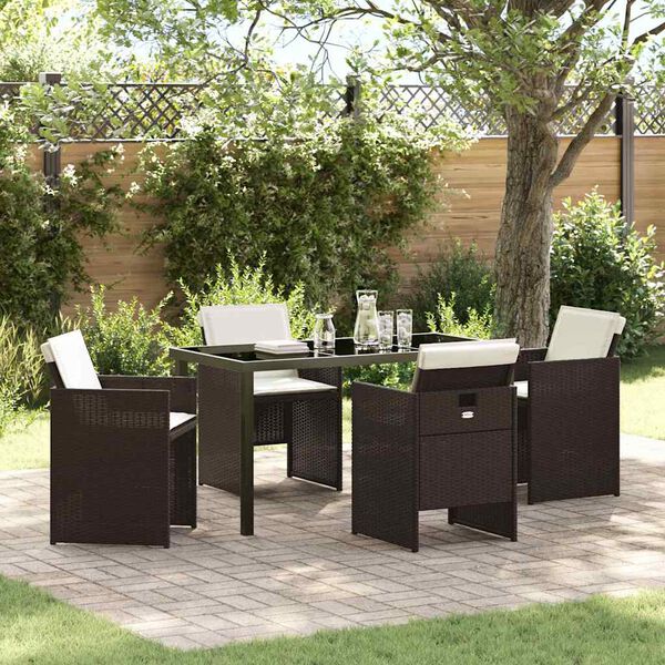 vidaXL Garten Essgruppe mit Kissen 5 pcs Braun Poly-Rattan