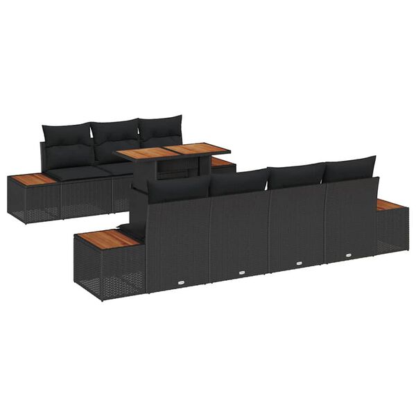 vidaXL Garten-Sofa-Set mit Kissen 8 pcs Schwarz Poly Rattan
