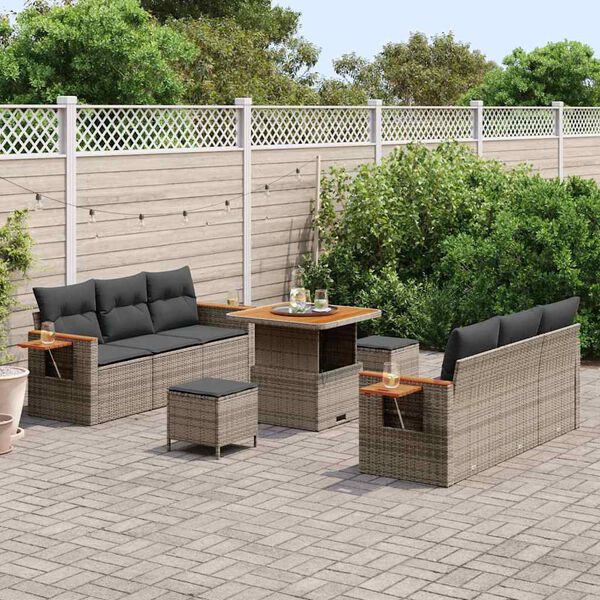 vidaXL Gartensofa-set mit Kissen 11 pcs Grau Poly-Rattan