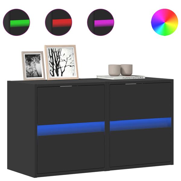 vidaXL TV-Wandschr&auml;nke mit LED-Beleuchtung 2 Stk. Schwarz 41x31x45 cm