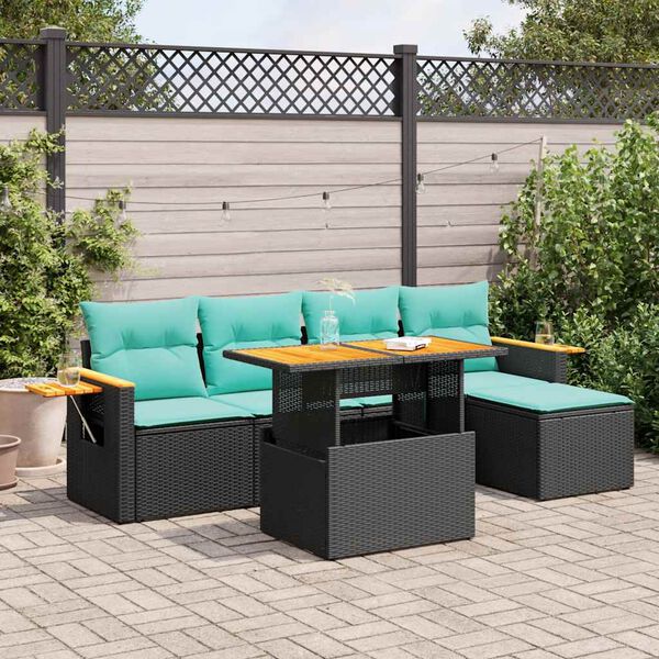 vidaXL 6-tlg. Garten-Sofagarnitur mit Kissen Schwarz Poly Rattan