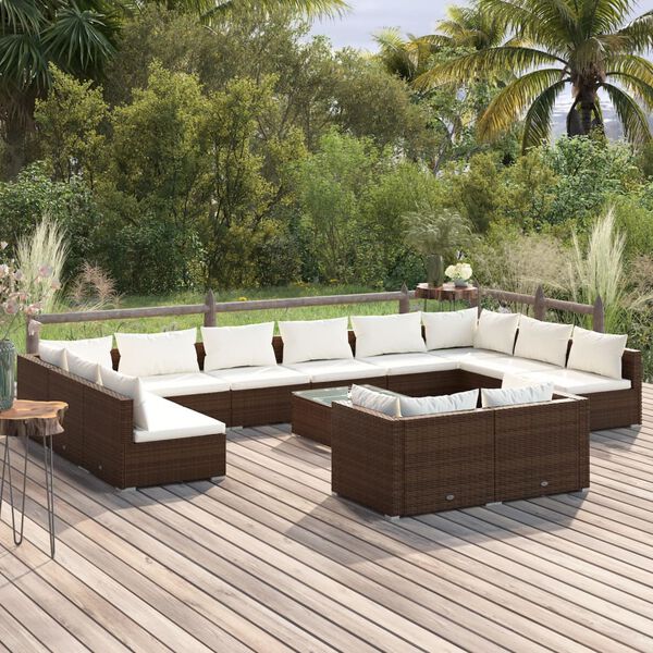vidaXL 13-tlg. Garten-Lounge-Set mit Kissen Braun Poly Rattan