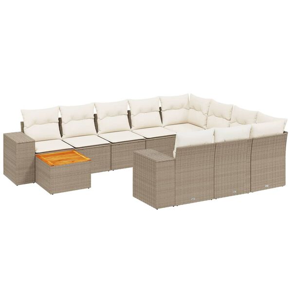 vidaXL 11-tlg. Garten-Sofagarnitur mit Kissen Beige Poly Rattan