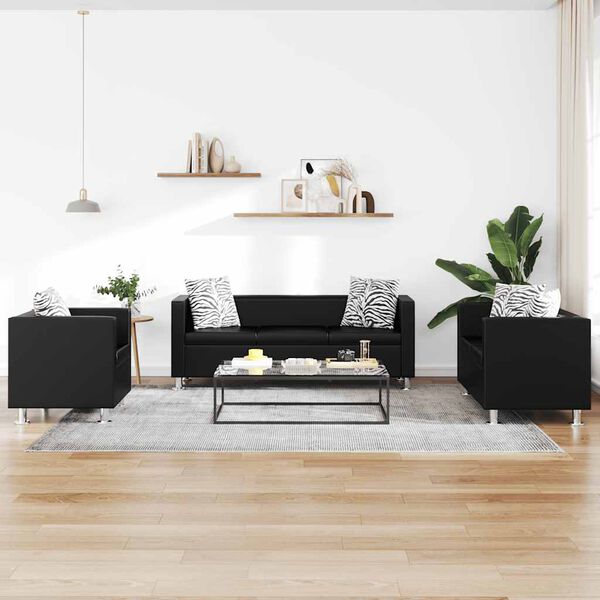 vidaXL Sofa-Set Kunstleder 3-Sitzer + 2-Sitzer + Sessel Schwarz