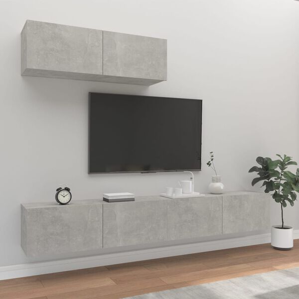 vidaXL 3-tlg. TV-Schrank-Set Betongrau Holzwerkstoff