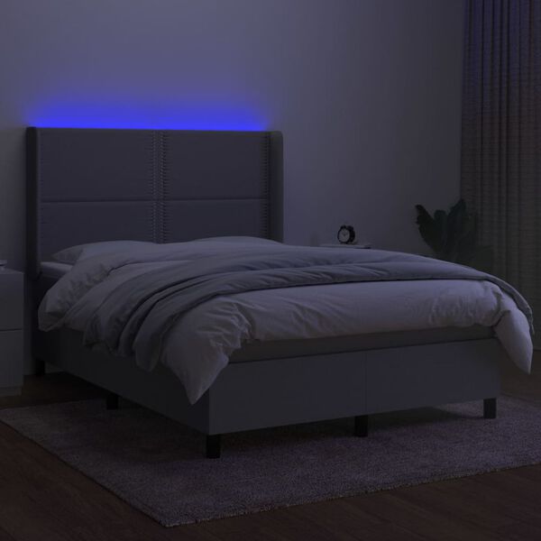 vidaXL Boxspringbett mit Matratze & LED Hellgrau 140x200 cm Stoff