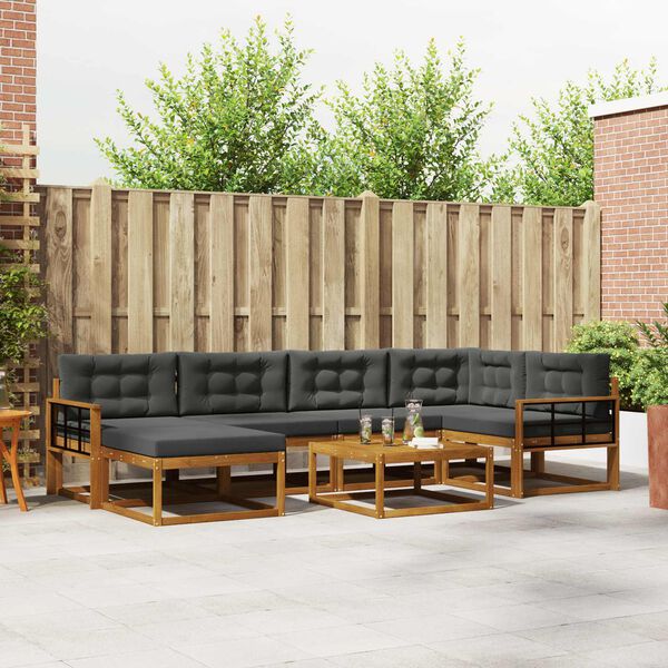 vidaXL Outdoor-Sofagarnitur mit Kissen 7 pcs Natur und Anthrazit