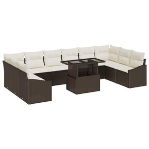 vidaXL Sofa Set mit Kissen 11 pcs Braun und Creme Poly-Rattan