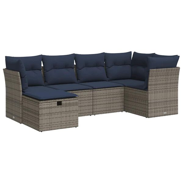 vidaXL 6-tlg. Garten-Sofagarnitur mit Kissen Grau Poly Rattan
