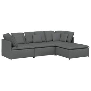 vidaXL Modulares Sofa mit Fu&szlig;hocker Kissen Stoff Dunkelgrau