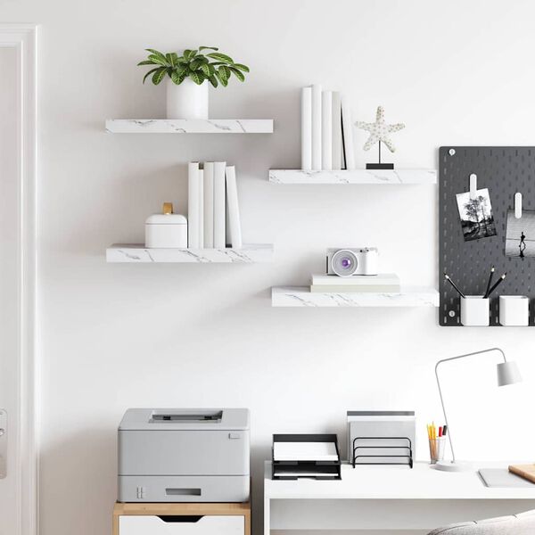 vidaXL Wandregal 4 pcs Wei&szlig; Marmor 50 x 23,5 x 4 cm Holzwerkstoff