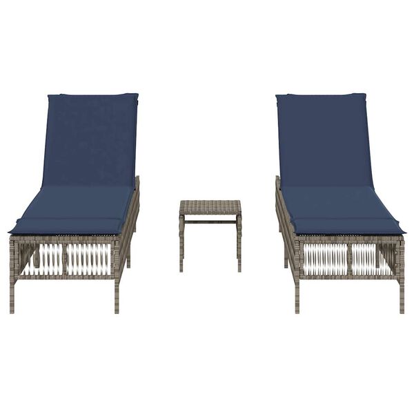 vidaXL Sonnenliegen 2 Stk. mit Tisch Grau Poly Rattan