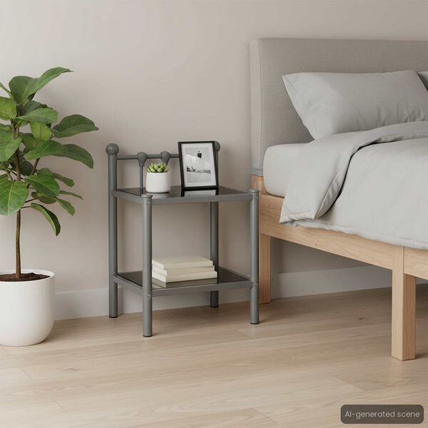 vidaXL Nachttische 2 Stk. Grau und Schwarz Metall und Glas