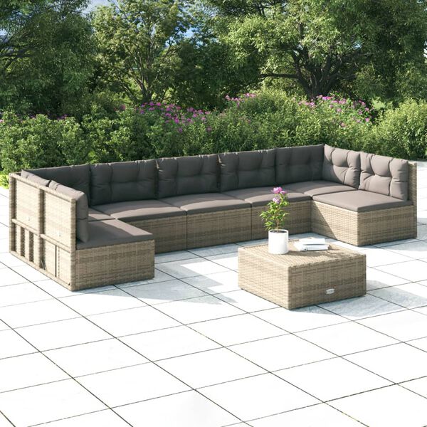 vidaXL 6-tlg. Garten-Lounge-Set mit Kissen Grau Poly Rattan
