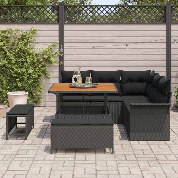 vidaXL Garten-Sofa-Set mit Kissen mit Speicher 8 pcs Schwarz