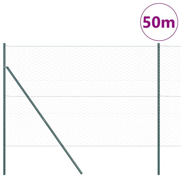 vidaXL Zaunpfosten Grün 50 x 1,6 m (50 mm Maschenweite) Stahl und PVC