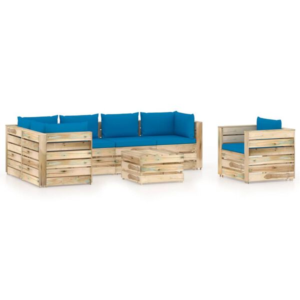 vidaXL 7-tlg. Garten-Lounge-Set mit Kissen Gr&uuml;n Impr&auml;gniertes Holz