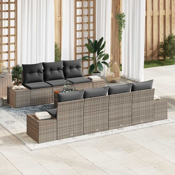 vidaXL Gartensofa-set mit Speicher 8 pcs Grau Poly-Rattan