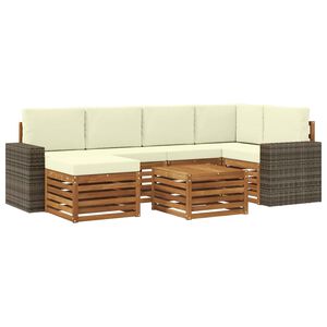 vidaXL Outdoor-Sofagarnitur 7 stk. Natur und Creme Polyester