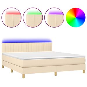 vidaXL Boxspringbett mit Matratze & LED Creme 180x200 cm Stoff