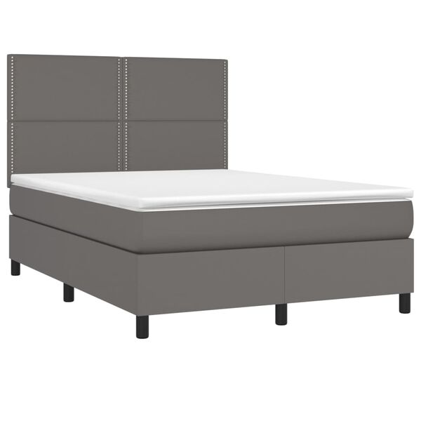 vidaXL Boxspringbett mit Matratze Grau 140x190 cm Kunstleder