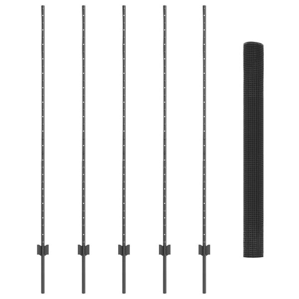 vidaXL Zaun und Pfosten Grau 1,5 x 10 m Stahl