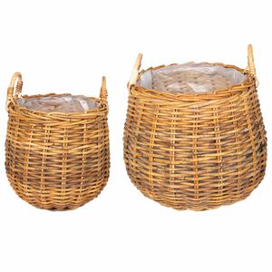 vidaXL Blumentopf K&ouml;rbchen mit Speicher 2 Stk. Naturbraun Kubu Rattan