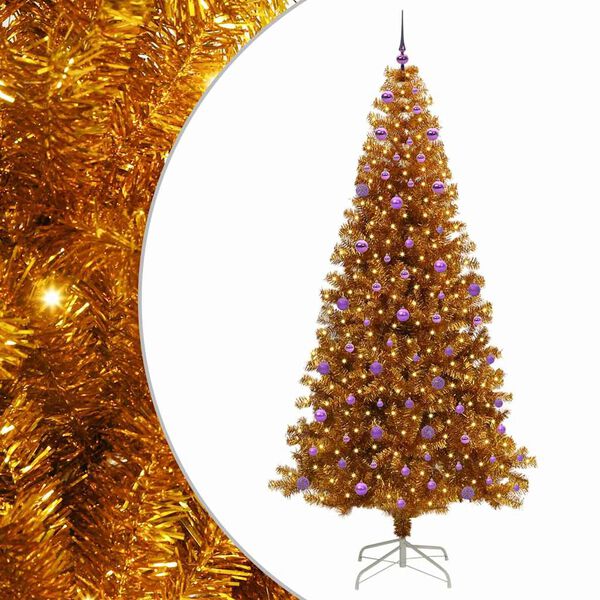 vidaXL Weihnachtsbaum mit 300 LEDs mit St&auml;nder Gold 240 cm PET