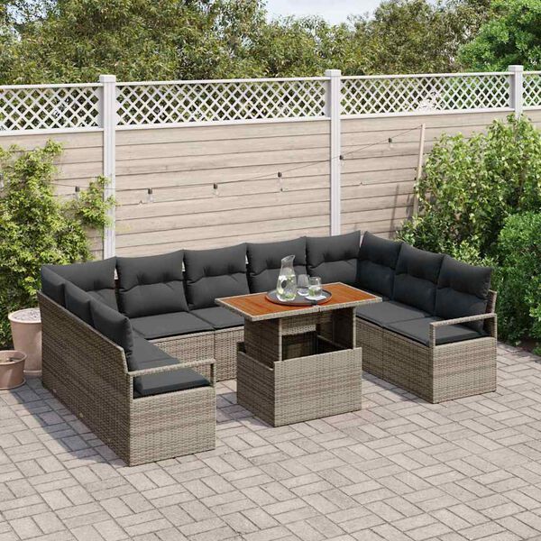 vidaXL Garten-Sofa-Set mit Kissen mit Kissen 10 pcs Grau und Braun