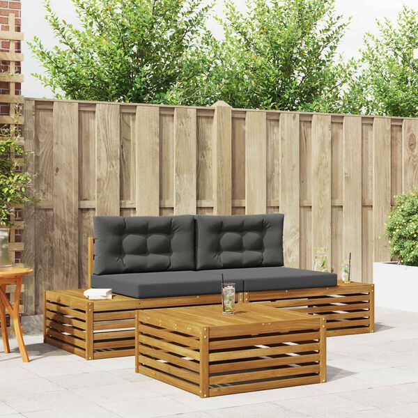 vidaXL Outdoor-Sofagarnitur mit Kissen 3 St&uuml;ck Natur und Anthrazit