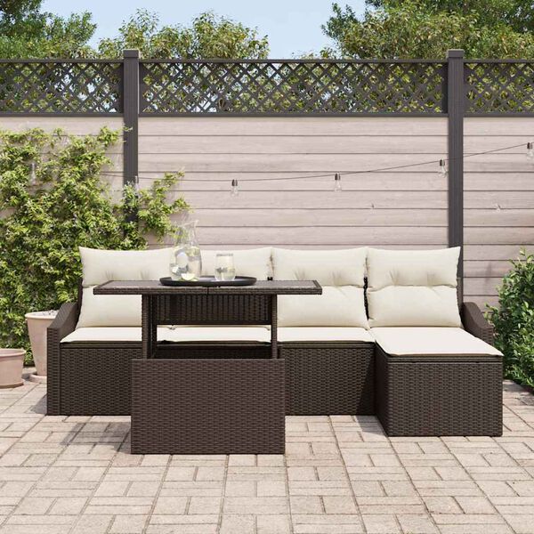 vidaXL Garten-Sofa-Set mit Kissen 6 pcs Braun und Creme