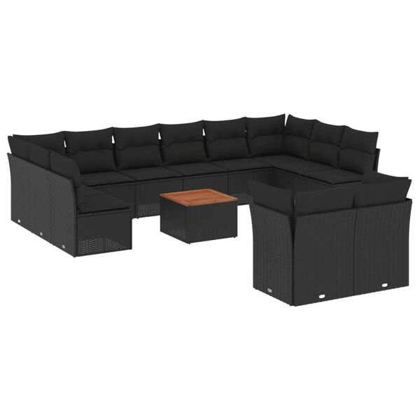vidaXL 13-tlg. Garten-Sofagarnitur mit Kissen Schwarz Poly Rattan
