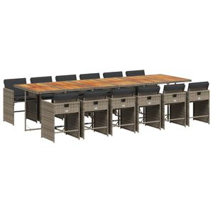vidaXL 13-tlg. Garten-Essgruppe mit Kissen Grau Poly Rattan
