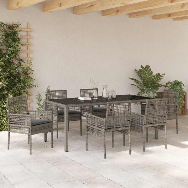 vidaXL Garten Essgruppe 7 pcs Grau Poly-Rattan
