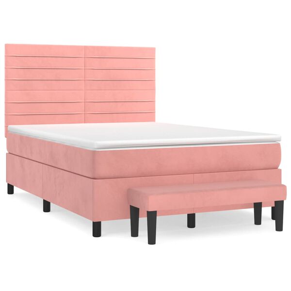 vidaXL Boxspringbett mit Matratze Rosa 140x190 cm Samt