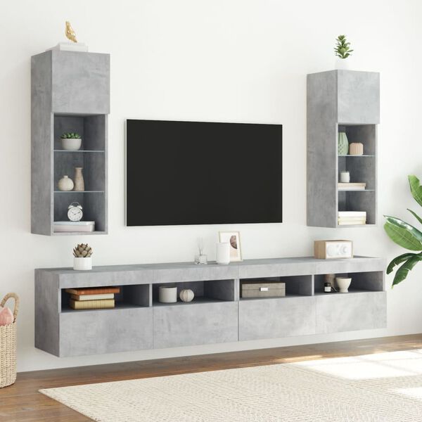 vidaXL TV-Schr&auml;nke mit LED-Leuchten 2 Stk. Betongrau 30,5x30x90 cm