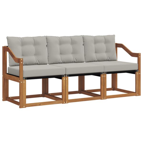 vidaXL Outdoor-Sofagarnitur mit Kissen 3 pcs Nat&uuml;rlich und Hellgrau