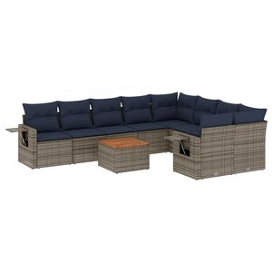 vidaXL 10-teiliges Gartensofa-Set mit Kissen, grau, Polyrattan