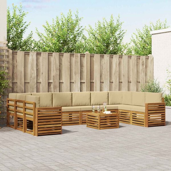 vidaXL Ecksofa Set mit Kissen 11 pcs Natur und Beige Massivholz Akazie