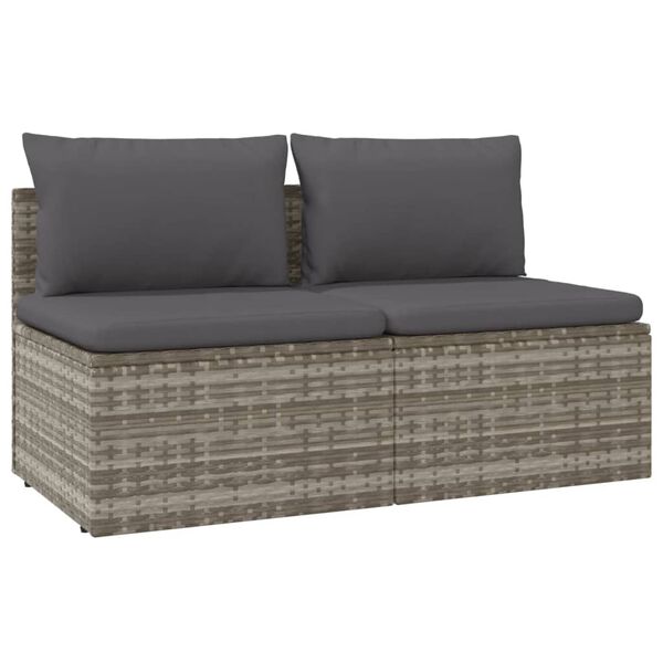 vidaXL Gartensofa 2-Sitzer mit Kissen Grau Poly Rattan